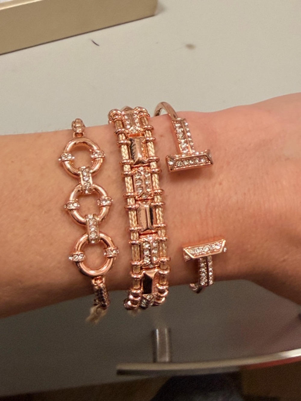 Bomb Party NWOT! Rose Gold Crystal Layering Bracelet Set - Women Jewelry